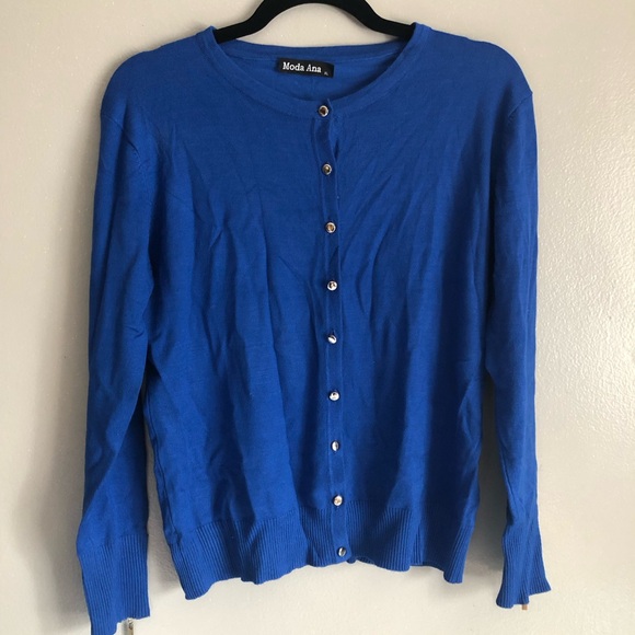 Blue Ribbed Long Sleeve Cardigan - Picture 2 of 8